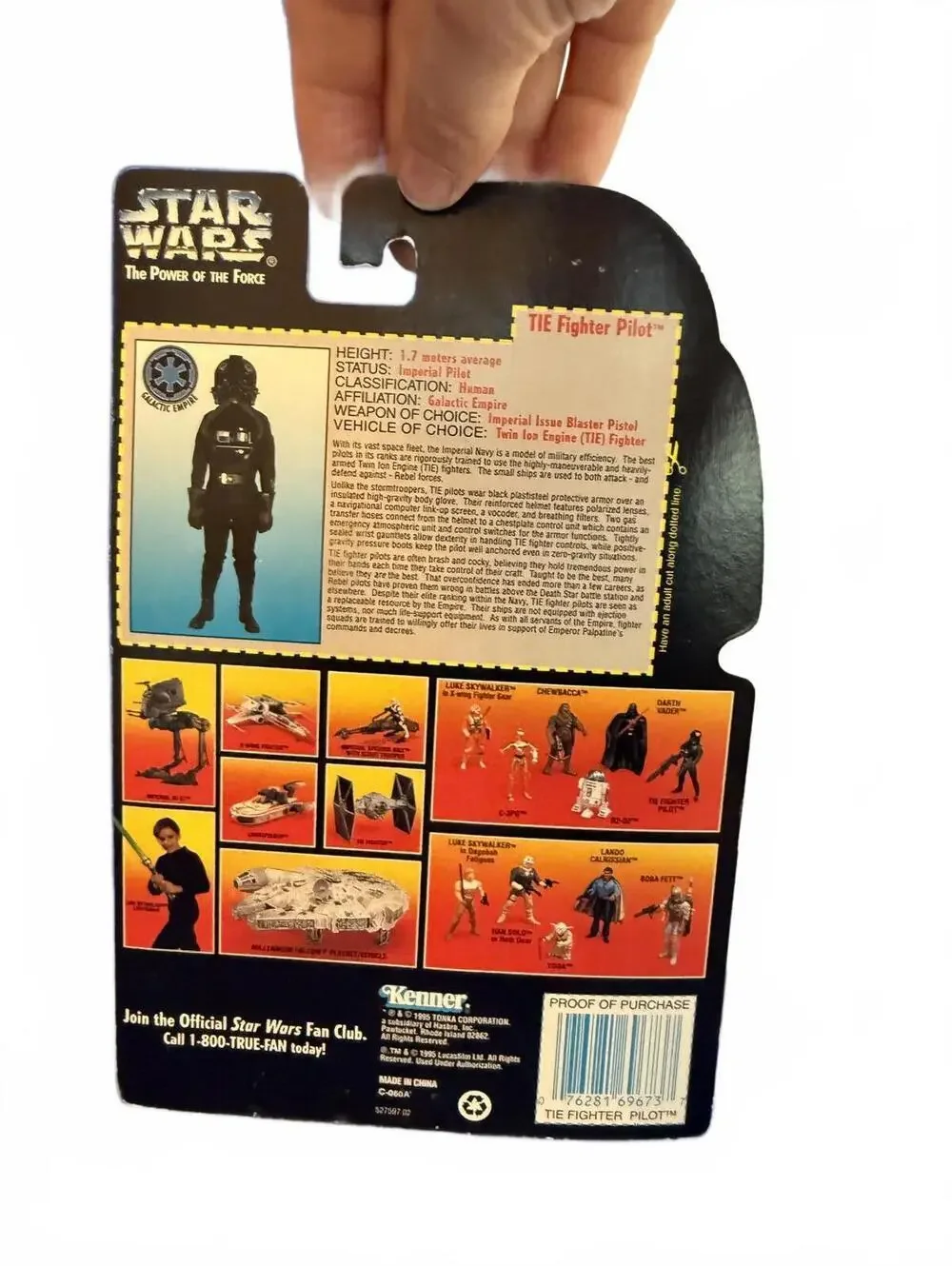 1995 Star Wars POTF Red Card Tie Fighter Pilot Kenner Figure #69673